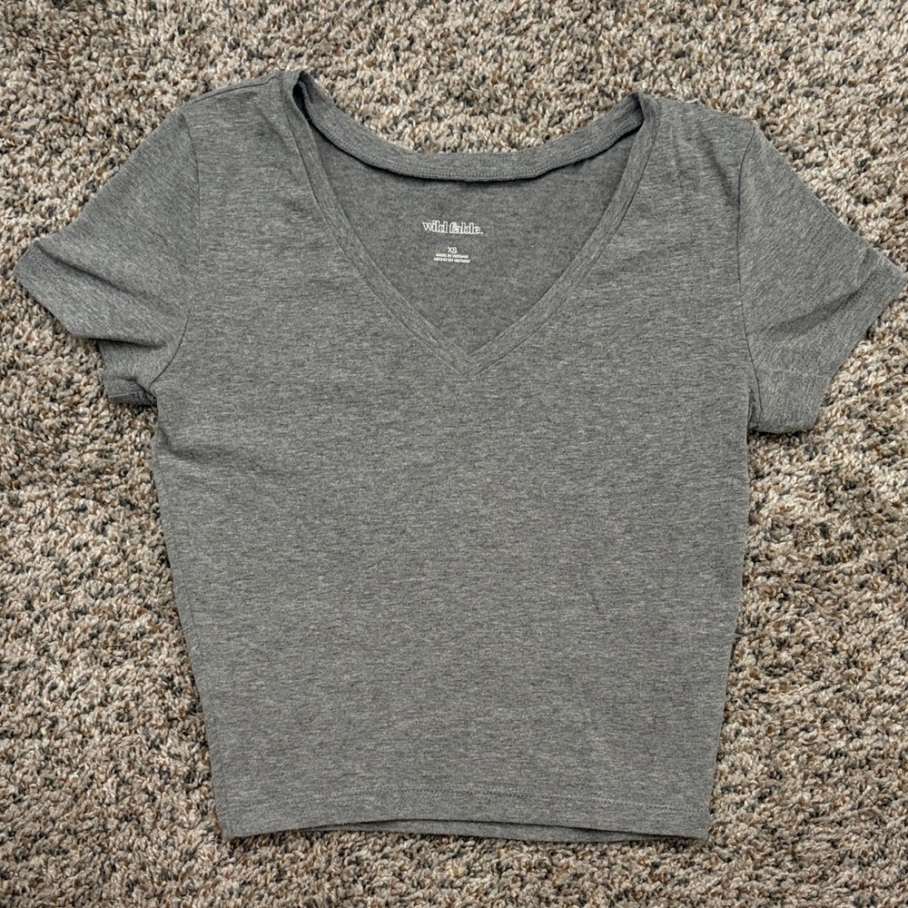 wild fable Heather Gray V-Neck Cropped Tee